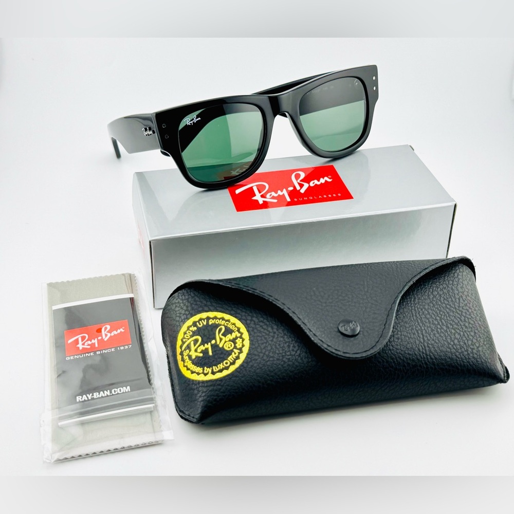 Ray-Ban Mega Wayfarer Sunglasses Rb0840S Acetate Black Frame Green Lenses UNISEX - Picture 15 of 15